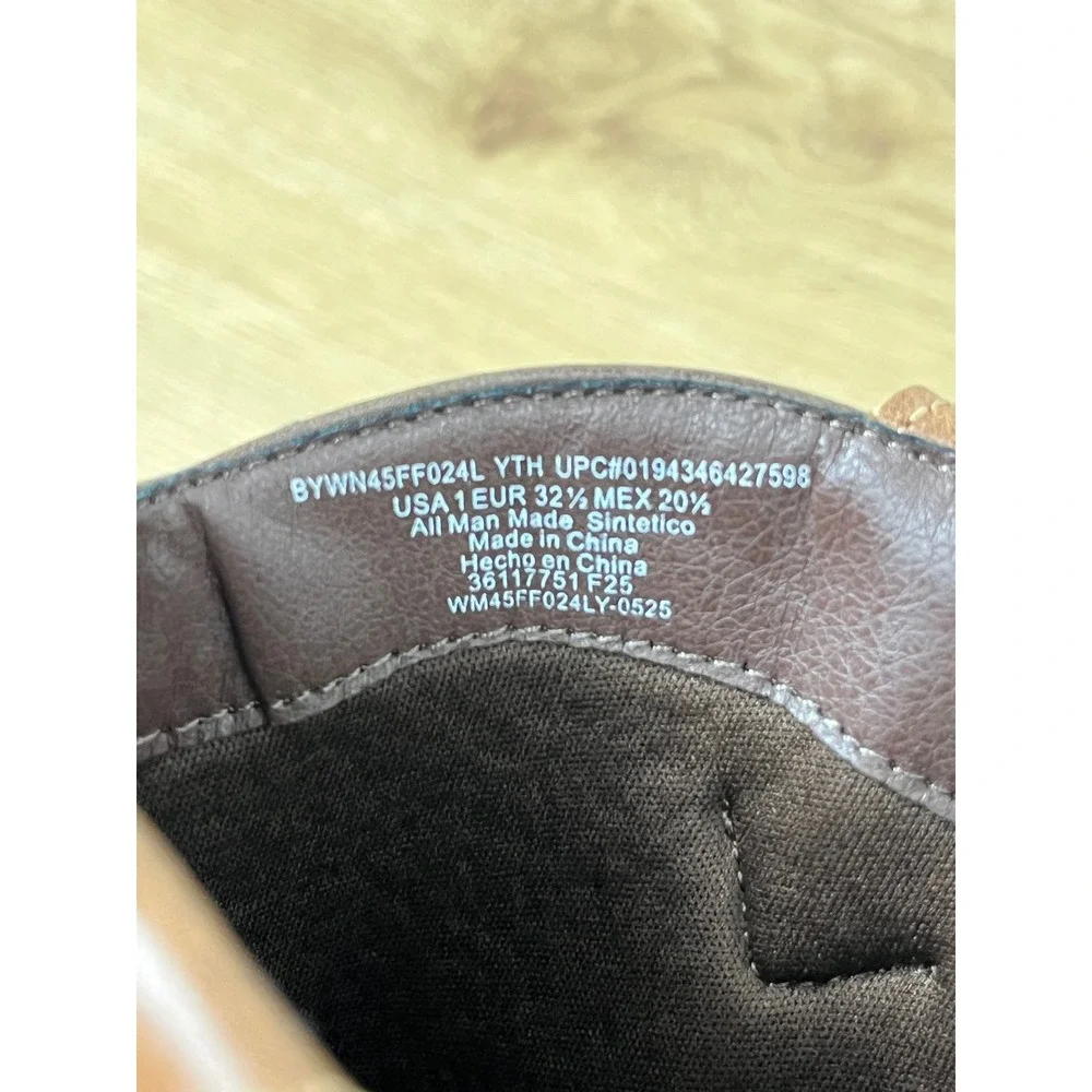 Wonder Nation Western Cowboy Boots Kids Size 1 Brown Contrast Stitch Square Toe